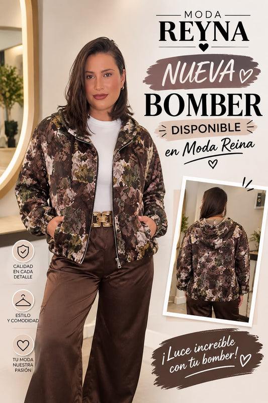 Bomber Floral Marrón